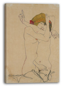 Leinwandbild Egon Schiele - Zwei Frauen umarmen sich