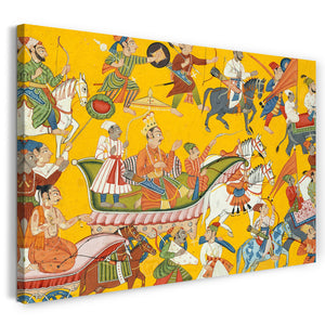 Leinwandbild Bahu Meister - König Dasaratha und sein Gefolge schreiten zu Ramas Hochzeit: Folio aus der Shangri-II-Ramayana-Serie