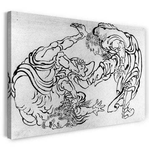 Leinwandbild Katsushika Hokusai zugeschrieben - Zwei Ringkämpfer