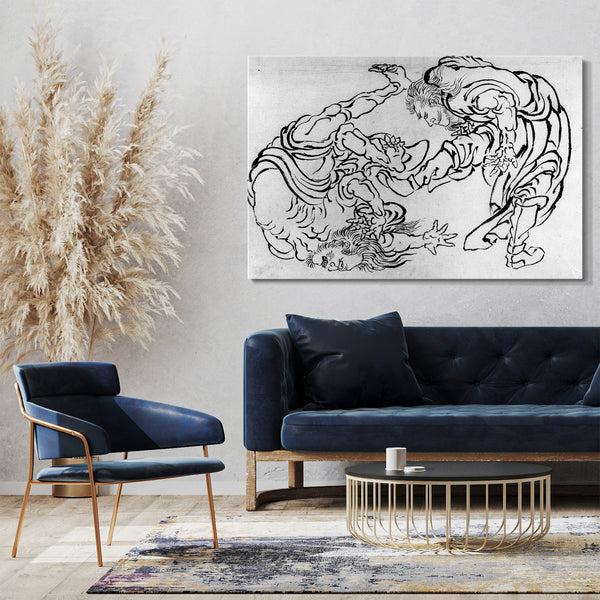 Leinwandbild Katsushika Hokusai zugeschrieben - Zwei Ringkämpfer