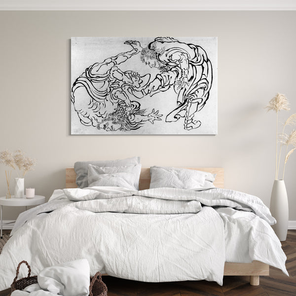 Leinwandbild Katsushika Hokusai zugeschrieben - Zwei Ringkämpfer