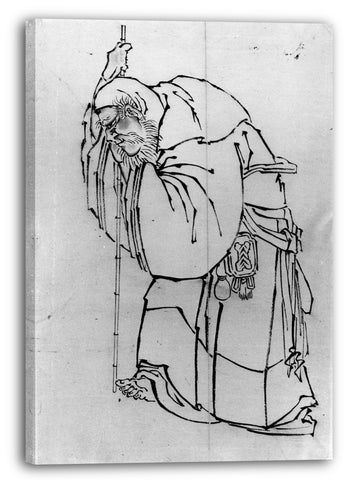 Leinwandbild Katsushika Hokusai zugeschrieben - Einsiedler mit einem Stab