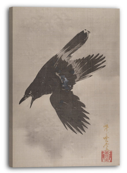Leinwandbild Kawanabe Kyōsai (Japanisch, 1831-1889) - Krähe fliegt im Schnee