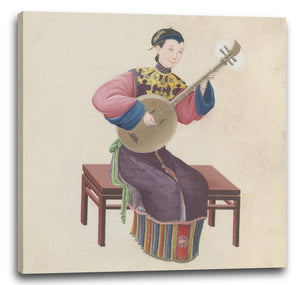 Leinwandbild Ende des 18. Jahrhunderts - Aquarell eines Ruan (?) spielenden Musikers