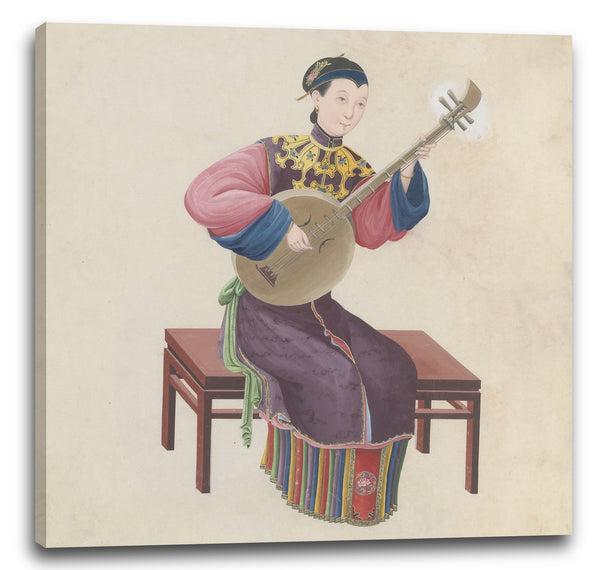 Leinwandbild Ende des 18. Jahrhunderts - Aquarell eines Ruan (?) spielenden Musikers