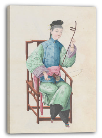Leinwandbild Ende des 18. Jahrhunderts - Aquarell eines Gaohu (?) spielenden Musikers