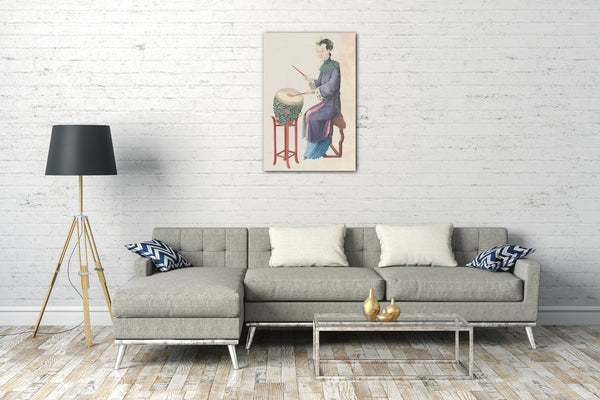 Leinwandbild Ende des 18. Jahrhunderts - Aquarell eines Trommel spielenden Musikers