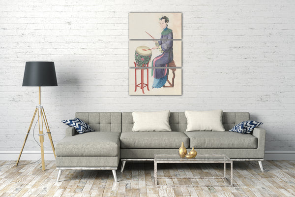 Leinwandbild Ende des 18. Jahrhunderts - Aquarell eines Trommel spielenden Musikers
