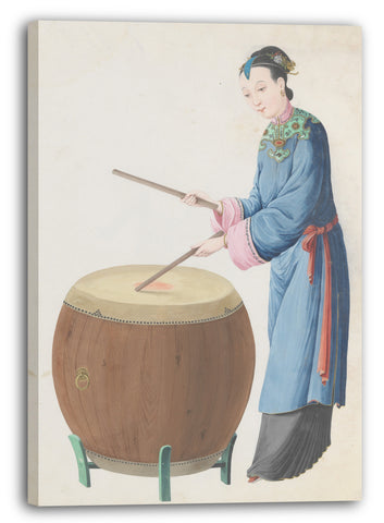 Leinwandbild Ende des 18. Jahrhunderts - Aquarell eines Jingu spielenden Musikers