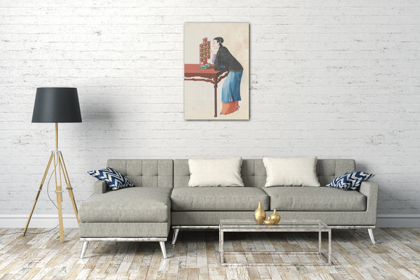 Leinwandbild Ende des 18. Jahrhunderts - Aquarell eines Yunlo spielenden Musikers