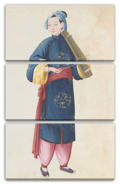 Leinwandbild Ende des 18. Jahrhunderts - Aquarell eines Musikers, der eine gebeugte Qin(?) spielt