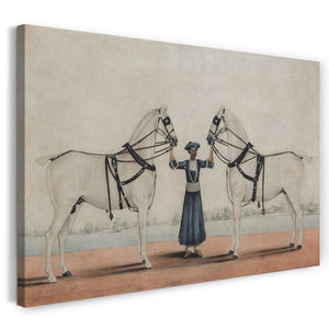 Leinwandbild Shaikh Muhammad Amir von Karraya zugeschrieben - Ein Syce (Bräutigam), der zwei Wagen-Pferde hält