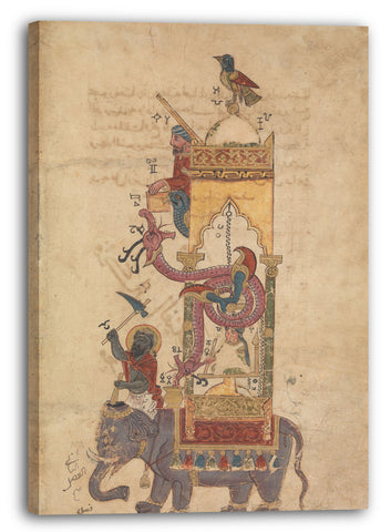 Leinwandbild Farrukh ibn'Abd al-Latif - "The Elephant Clock", Folio aus einem Buch des Wissens über geniale mechanische Geräte von al-Jazari