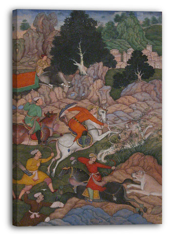 Leinwandbild Folio aus einem illustrierten Manuskript - "Akbar Hunting", Folio aus einem Akbarnama (Geschichte von Akbar)