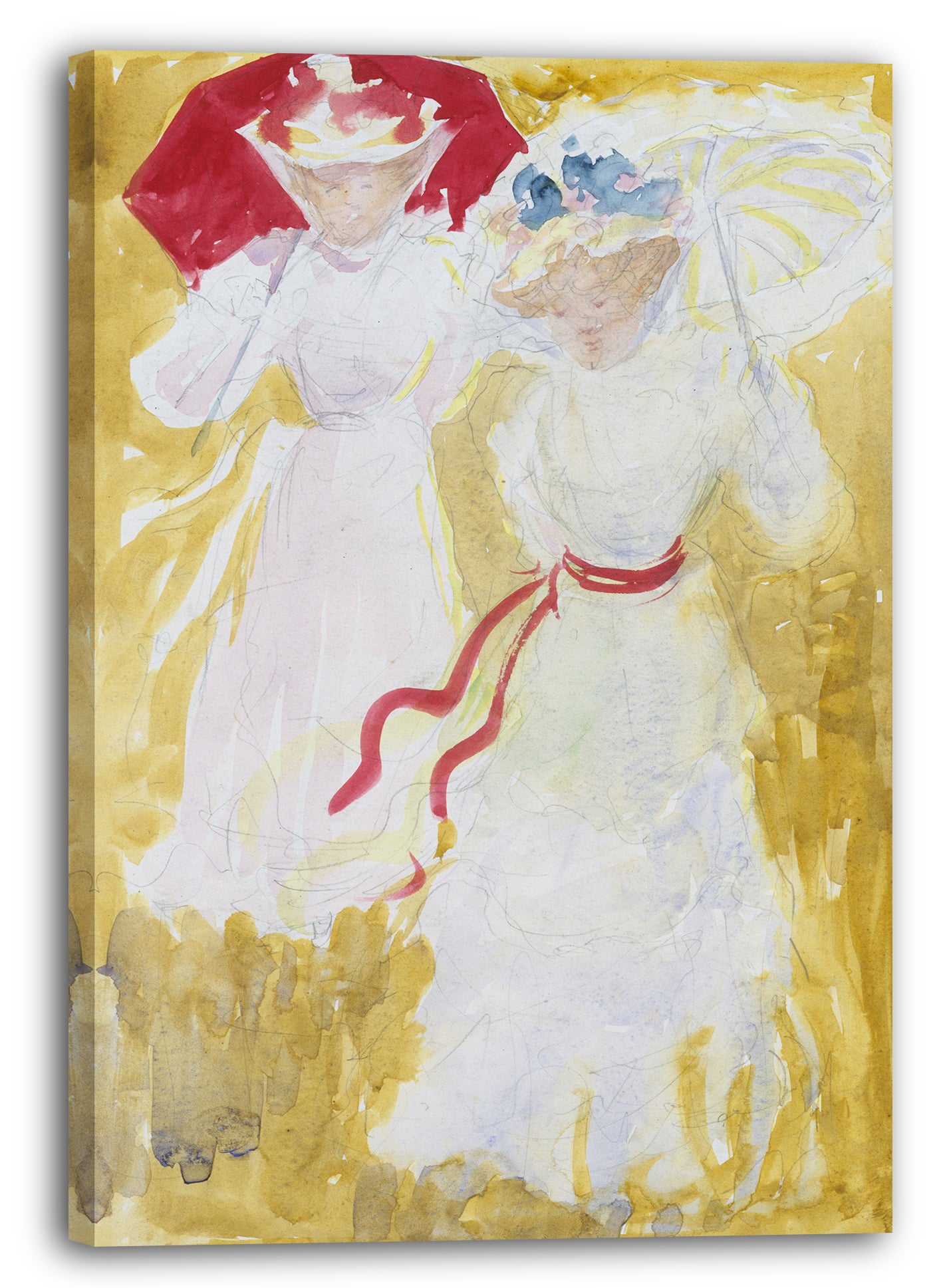 Leinwandbild Maurice Brazil Prendergast - Großes Boston Public Garden Sketchbook: Zwei Frauen, die ein Feld durchqueren