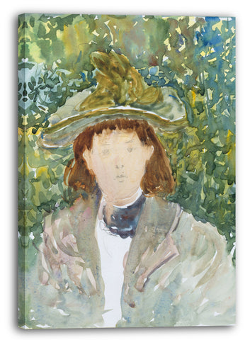 Leinwandbild Maurice Brazil Prendergast - Großer Boston Public Garden Sketchbook: Eine Frau mit roten Haaren trägt einen grünen Federhut.