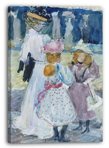 Leinwandbild Maurice Brazil Prendergast - Großes Boston Public Garden Sketchbook: Zwei Mädchen und eine Frau in einem verschleierten Hut