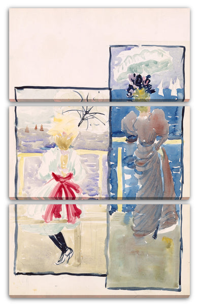 Leinwandbild Maurice Brazil Prendergast - Großes Boston Public Garden Sketchbook: Ein junges Mädchen und eine Frau, die auf das Meer blicken