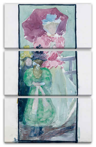 Leinwandbild Maurice Brazil Prendergast - Großes Boston Public Garden Sketchbook: Zwei junge Mädchen und eine Frau mit Sonnenschirm