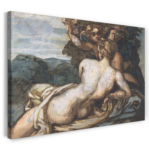 Leinwandbild Théodore Gericault - Venus und Amor in einer Landschaft, nach Annibale Carracci (recto); Ein Krieger mit Schild und Schwert, Rückansicht