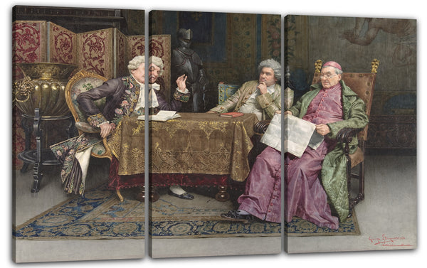 Leinwandbild Giuseppe Signorini - Priester und zwei Männer, die an einem Tisch sitzen