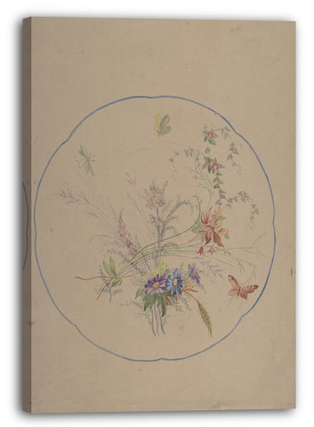 Leinwandbild Anonym, Italienisch, 19. Jahrhundert - Design von Blumensprays und Schmetterlingen
