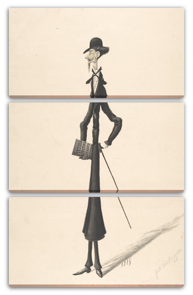 Leinwandbild Anonym, Italienisch, 19. Jahrhundert - Karikatur eines hohen dünnen Mannes, der ein Buch trägt