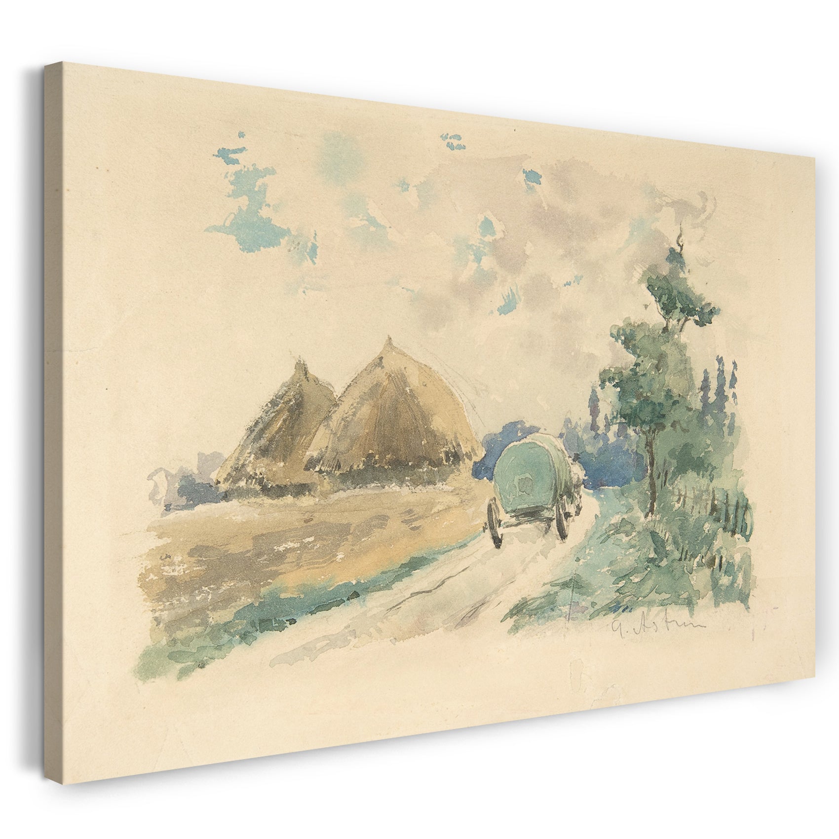 Leinwandbild Zacharie Astruc - Landschaft mit Waggon und Heuhaufen