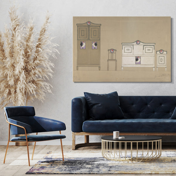 Leinwandbild Georges de Feure - Möbel Designs: Kleiderschrank, Stuhl, Büro und Waschtisch