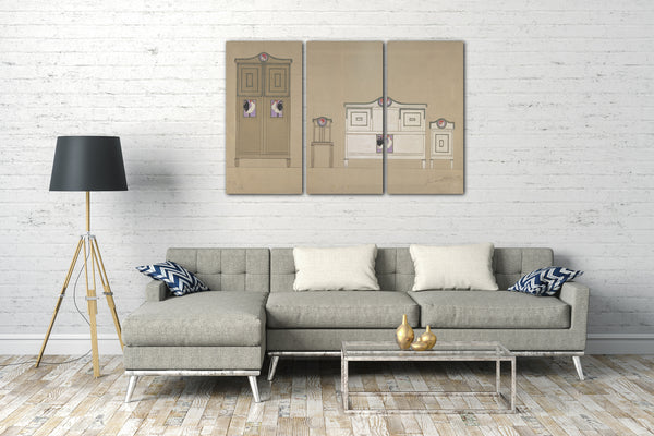 Leinwandbild Georges de Feure - Möbel Designs: Kleiderschrank, Stuhl, Büro und Waschtisch