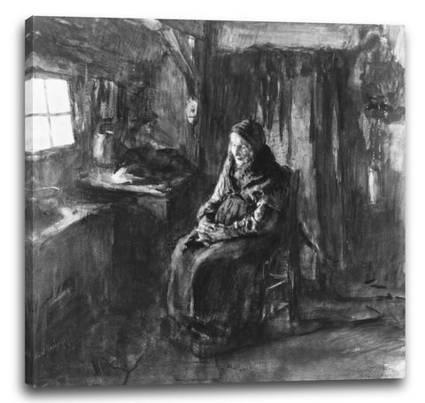 Leinwandbild Albert Neuhuys - Niederländischer Innenraum mit Abbildung einer alten Frau