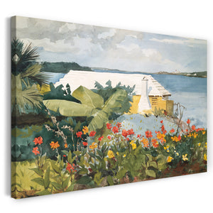 Leinwandbild Winslow Homer - Blumengarten und Bungalow, Bermuda