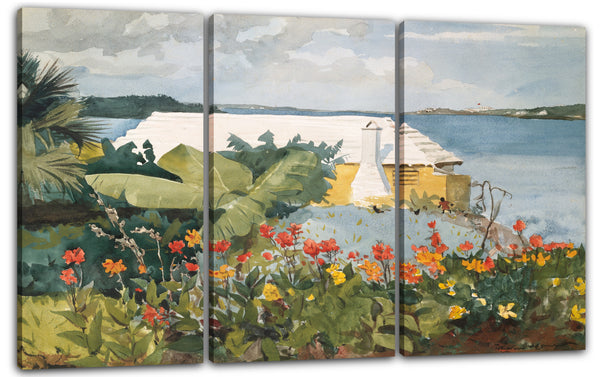 Leinwandbild Winslow Homer - Blumengarten und Bungalow, Bermuda