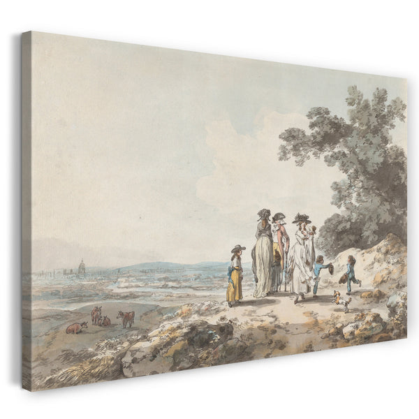 Leinwandbild Julius Cäsar Ibbetson - Blick auf London mit St. Paul in der Ferne: Eine Familie auf einer Straße pausierend