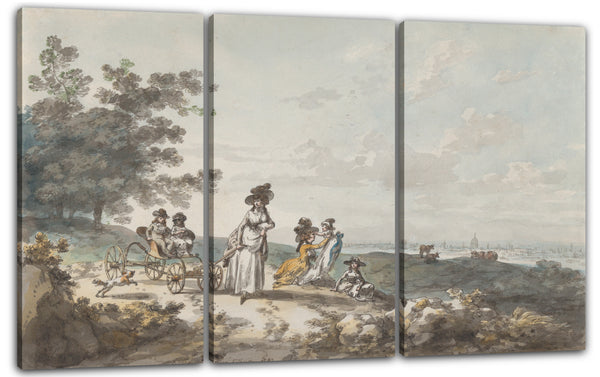 Leinwandbild Julius Cäsar Ibbetson - Blick auf London mit St. Paul in der Ferne: Frau und Kinder mit einem Kinderwagen