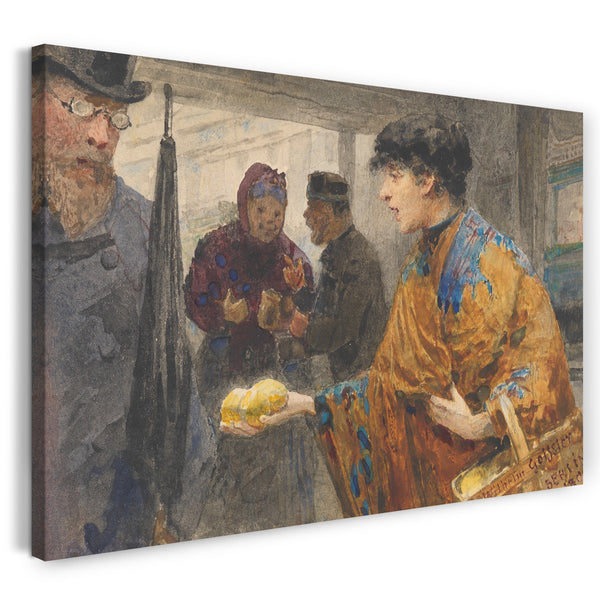 Leinwandbild Wilhelm Geißler - Frau im orientalischen Kleid, die Zitronen verkauft