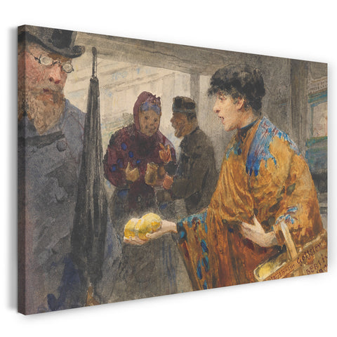 Leinwandbild Wilhelm Geißler - Frau im orientalischen Kleid, die Zitronen verkauft