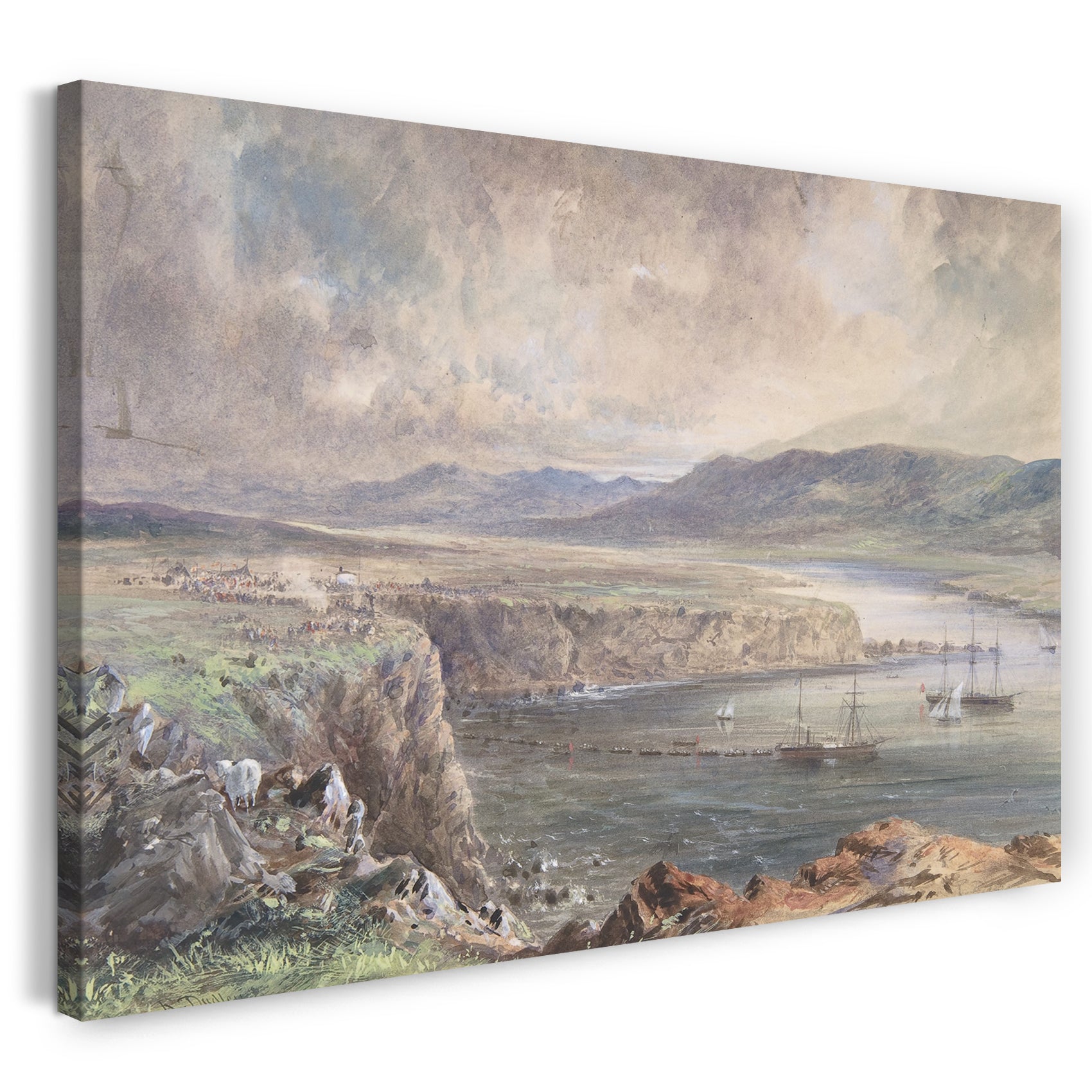 Leinwandbild Robert Charles Dudley - Foilhummerum Bay, Valentia, Looking from Cromwell Fort: The Caroline and Boats Laying the Earth Wire, July 21st, 1865