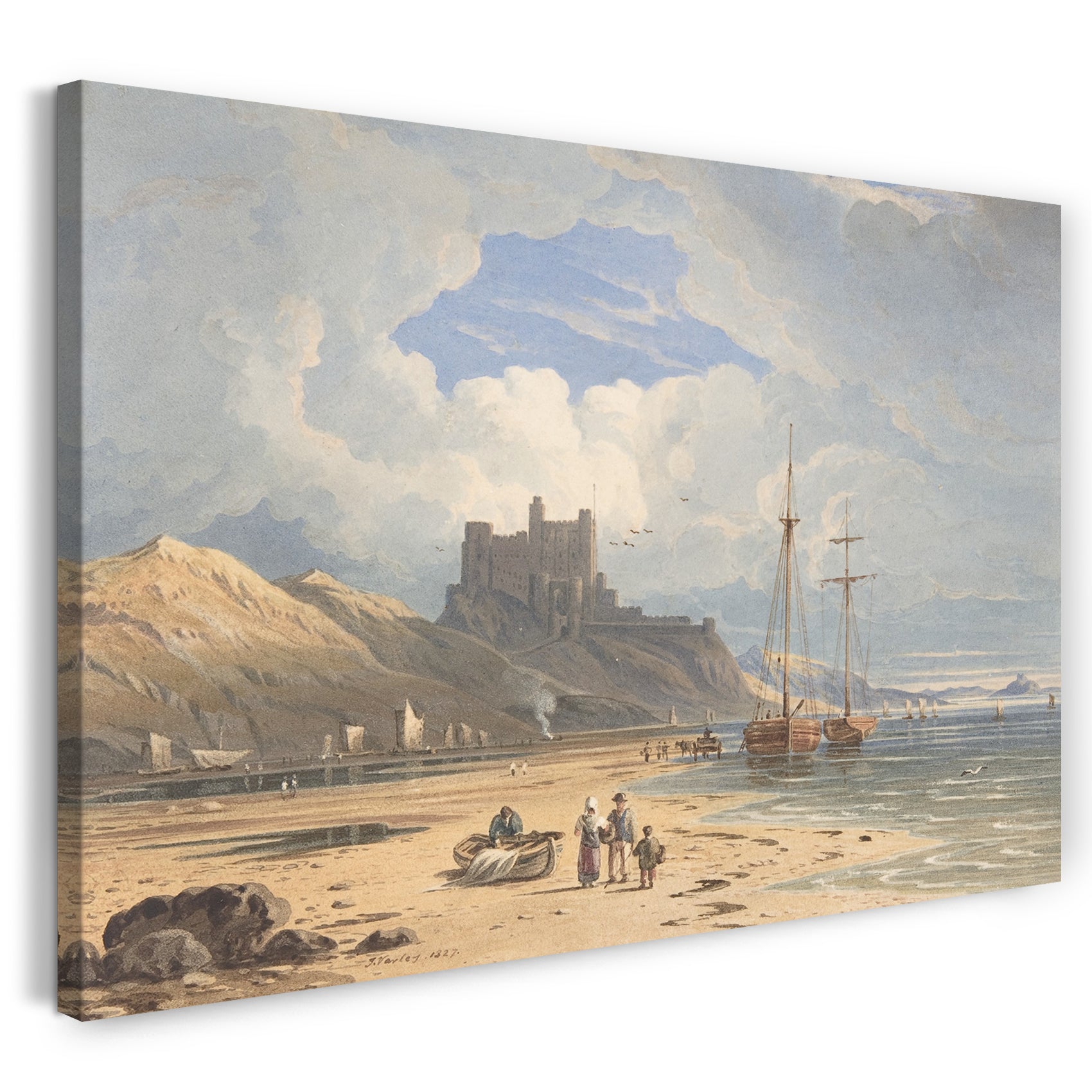 Leinwandbild John Varley - Bamburgh Castle aus dem Nordosten, mit Holy Island in der Ferne, Northumberland