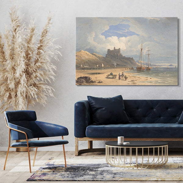 Leinwandbild John Varley - Bamburgh Castle aus dem Nordosten, mit Holy Island in der Ferne, Northumberland