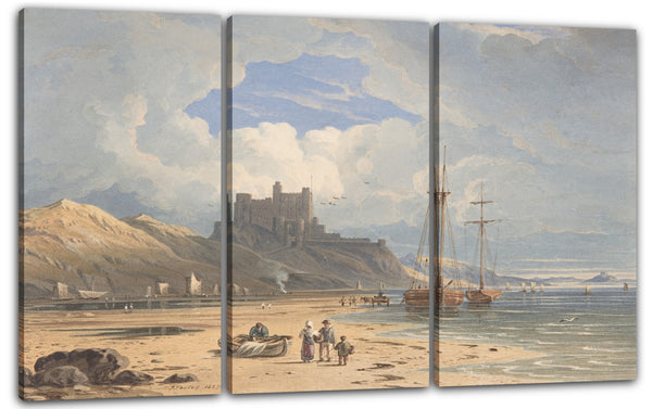 Leinwandbild John Varley - Bamburgh Castle aus dem Nordosten, mit Holy Island in der Ferne, Northumberland