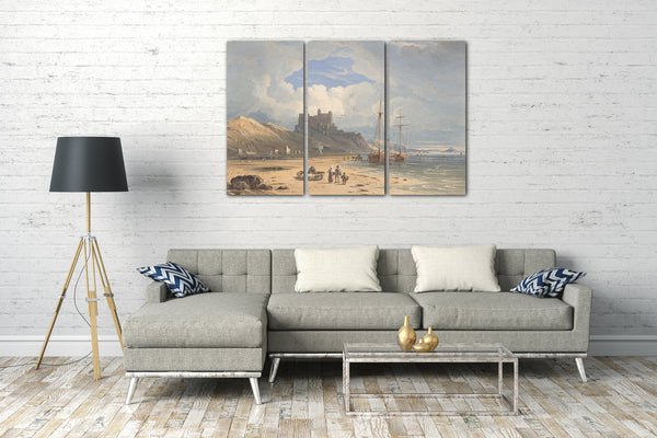 Leinwandbild John Varley - Bamburgh Castle aus dem Nordosten, mit Holy Island in der Ferne, Northumberland