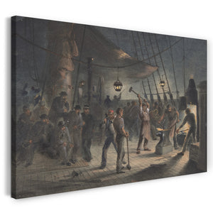 Leinwandbild Robert Charles Dudley - Die Schmiede auf Deck, Nacht vom 9. August: Vorbereitung der Eisenplatten für Capstan