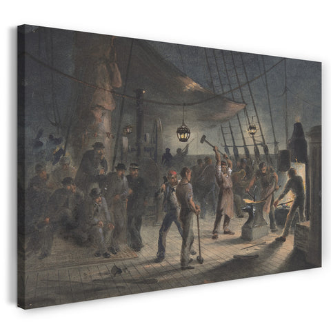 Leinwandbild Robert Charles Dudley - Die Schmiede auf Deck, Nacht vom 9. August: Vorbereitung der Eisenplatten für Capstan