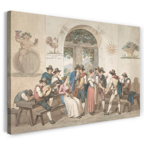 Leinwandbild Bartolomeo Pinelli - Innenraum eines römischen Gasthauses, 1817.
