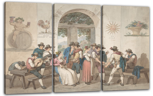 Leinwandbild Bartolomeo Pinelli - Innenraum eines römischen Gasthauses, 1817.