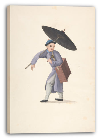 Leinwandbild Anonym, Chinesisch, 19. Jahrhundert - Chinesischer Mann mit Sonnenschirm, Geklapper und Kasten