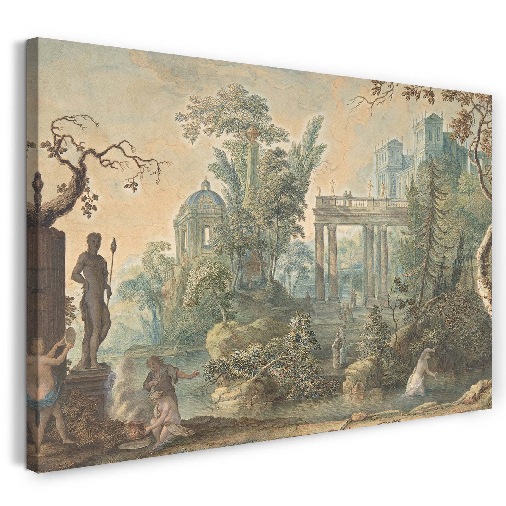 Leinwandbild Gerard Melder - Arkadische Landschaft mit mehreren Figuren und einer Statue von Apollo