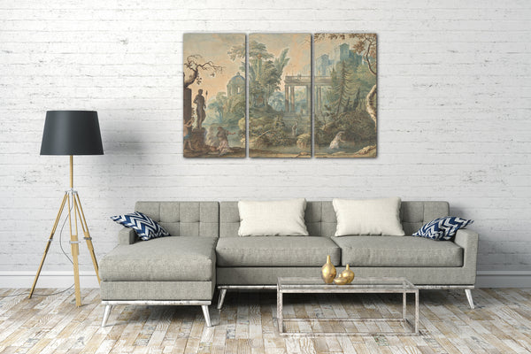 Leinwandbild Gerard Melder - Arkadische Landschaft mit mehreren Figuren und einer Statue von Apollo