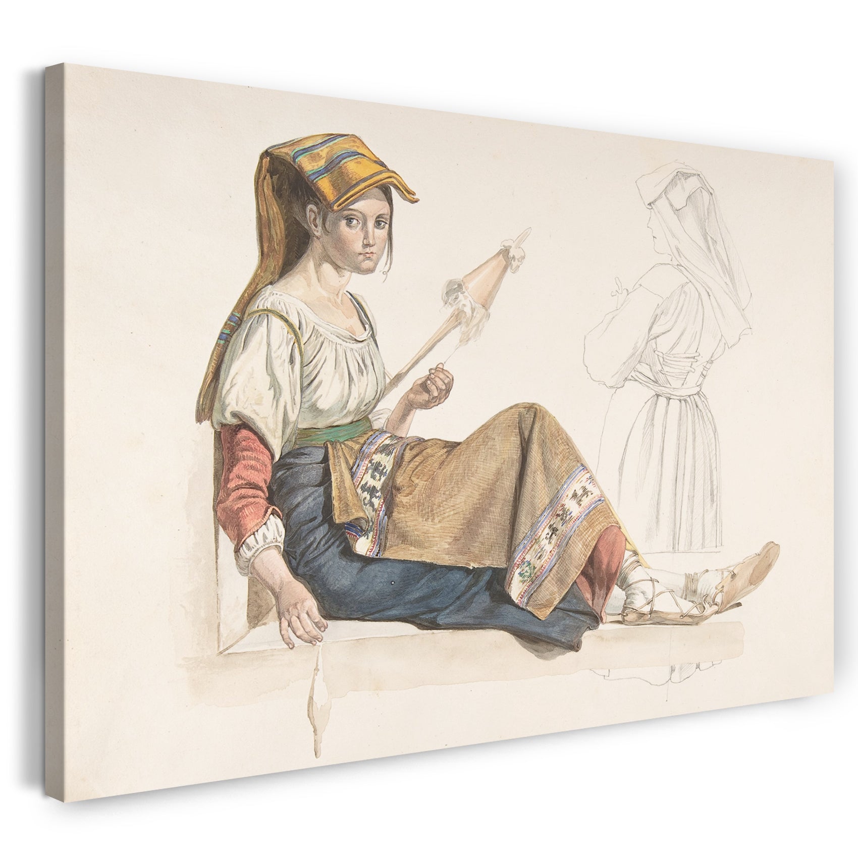 Top-Angebot Kunstdruck Karl Wilhelm Freiherr von Heideck - Neapolitanische Frau (recto); Studie für ein Interieur (Rückseite) Leinwand auf Keilrahmen gespannt